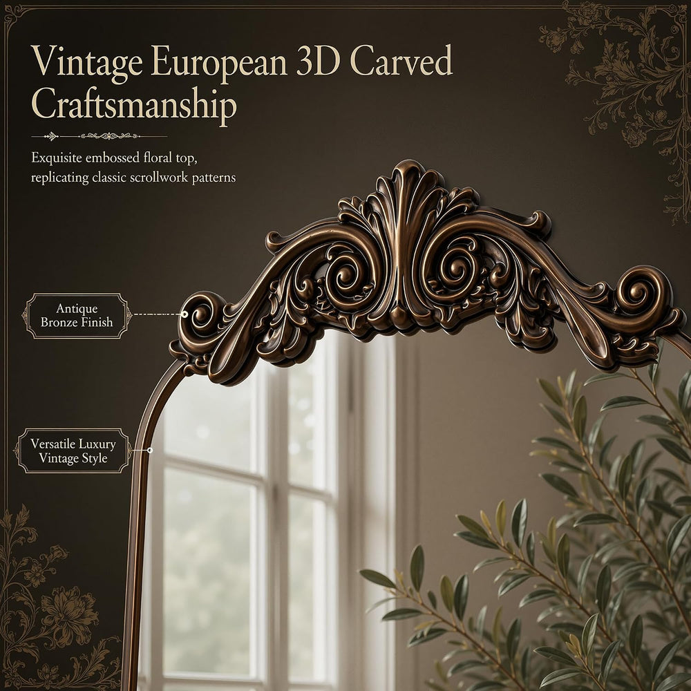 Antok Arched Full Length Mirror, 71"x28" Floor Mirror with Carved, ...