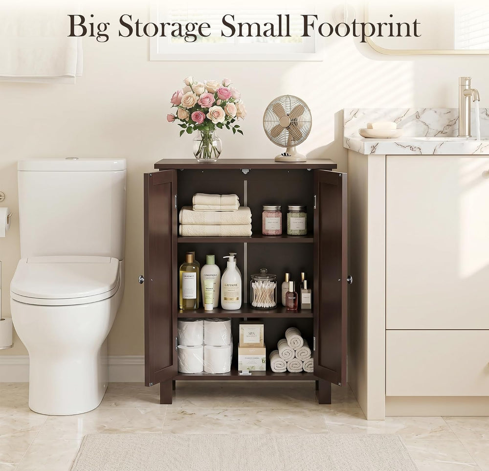 SUPER DEAL Modern Bathroom Floor Storage Cabinet with Adjustable Shelf and Do...