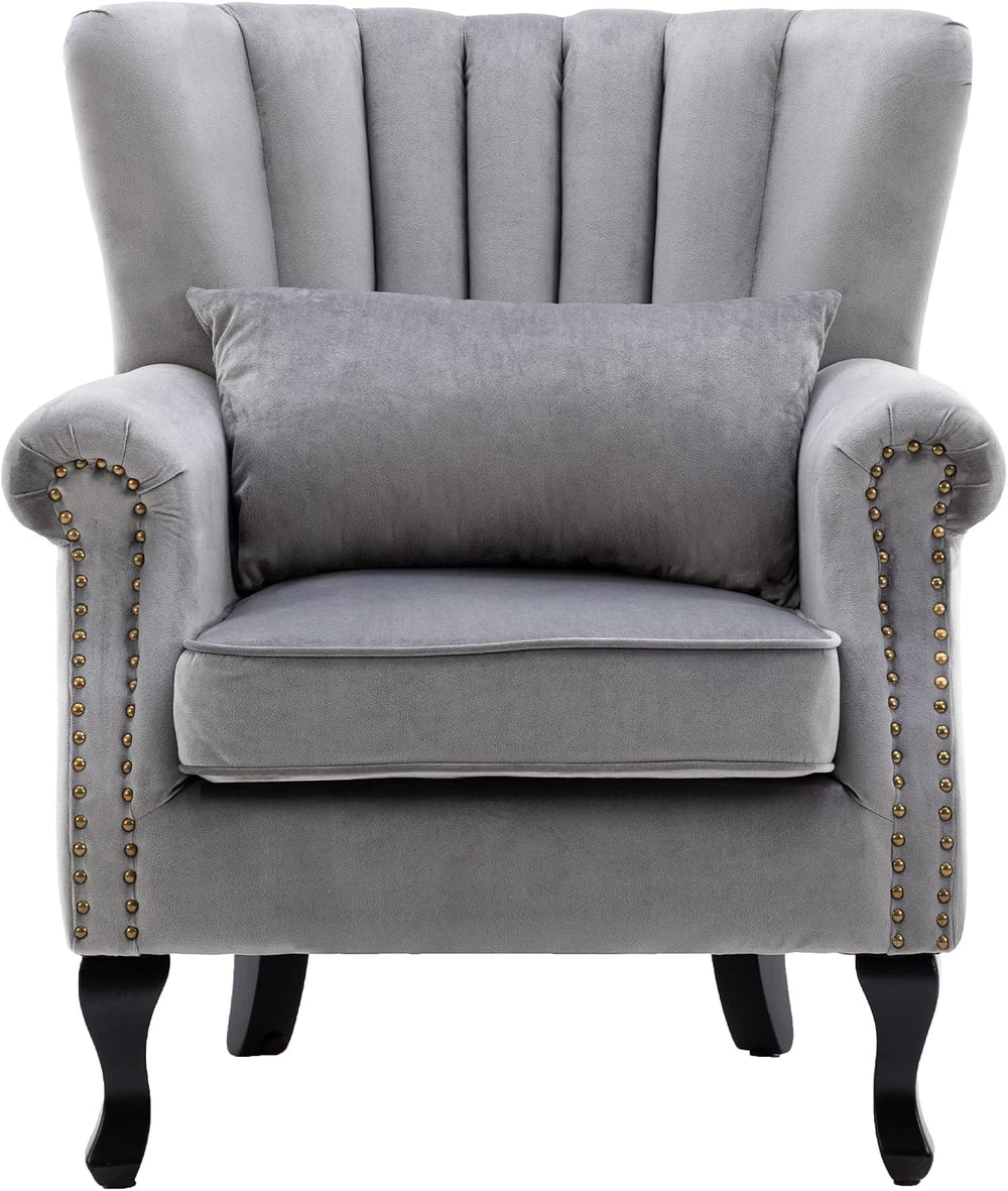 Mid Century Accent Chair Modern Tufted Wingback Armchairs Club Chair Velvet S...