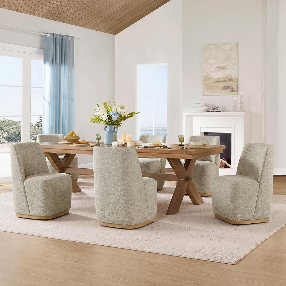CHITA Upholstered Rolling Dining Chair on Casters Set of 2, Oatmeal