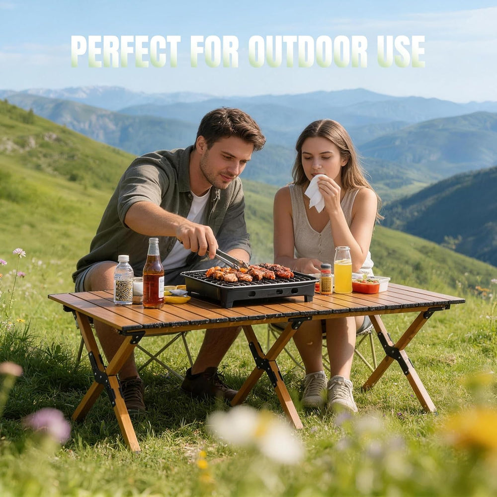 Roll-Up Camping Table Portable Low Folding Table for Outdoor -Brown
