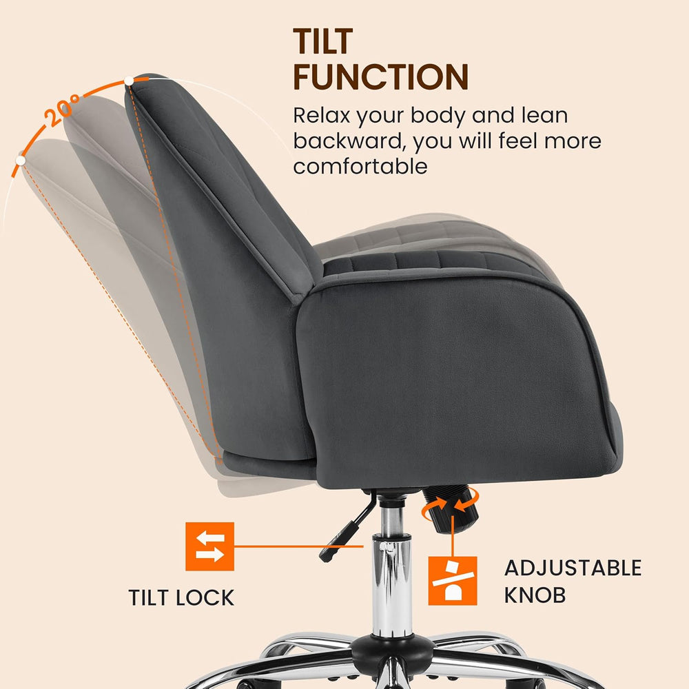 Yaheetech Velvet Office Desk Chair Channel-Tufted Swivel Seat, Dark Gray