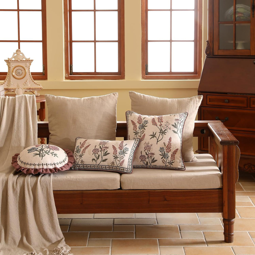 ISAENNE Designer Vintage Round Throw Pillow Cover,Set of 2,Diameter 16"