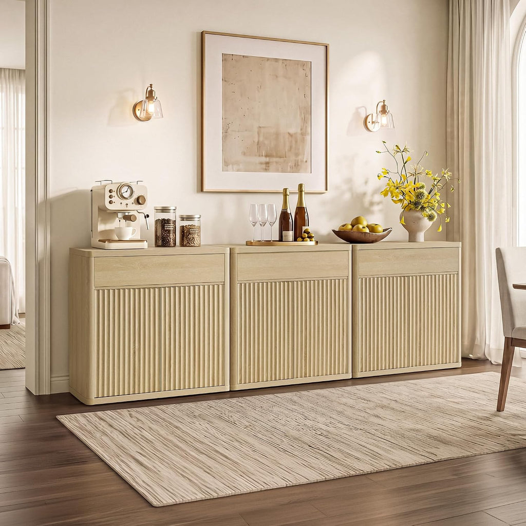 SICOTAS Buffet Cabinet with Storage - Accent Fluted Storage Cabinet with 2 Doors & 1 Drawer 34.6" Wide Modern Sideboard Credenza Large Buffet Table for Living Room Kitchen Dining Room Entryway Office
