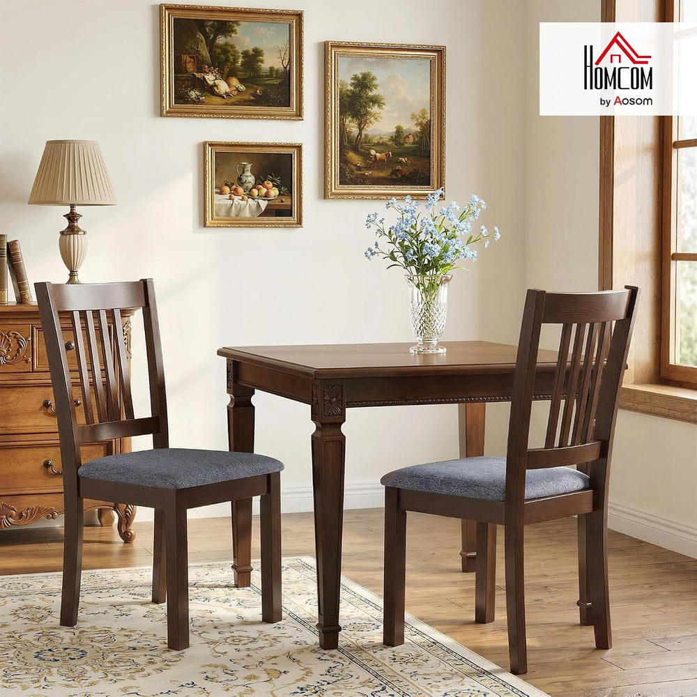 HOMCOM Dining Chairs Set of 2 Upholstered Kitchen Chairs Slat Back Espresso