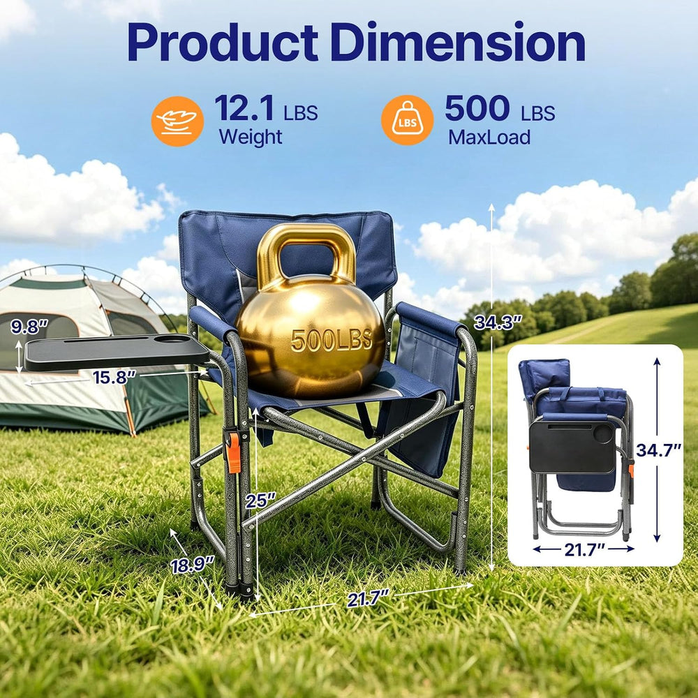 Suteck Camping Directors Chair with Side Table, Folding Chairs, Blue