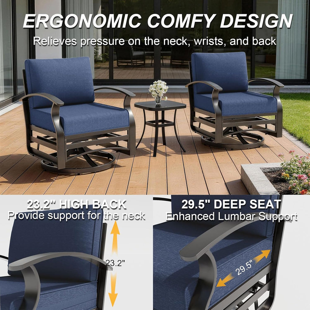 Gotland 5 Piece Patio Set, Aluminum Outdoor Swivel Chairs Set of 2 with 2 Ott...