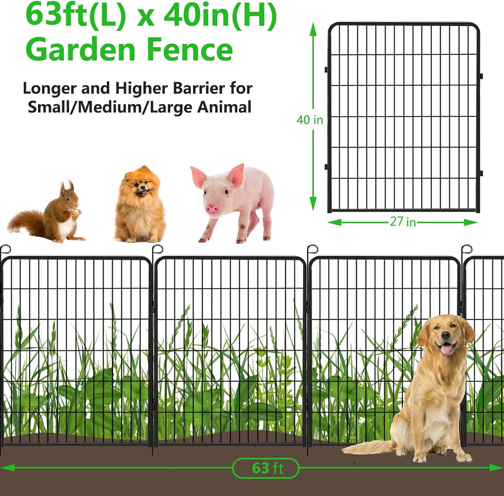 Garden Fence with Gate Temporary Dog Fencing for Yard, 63ft (L)×40in (H) 28 P...