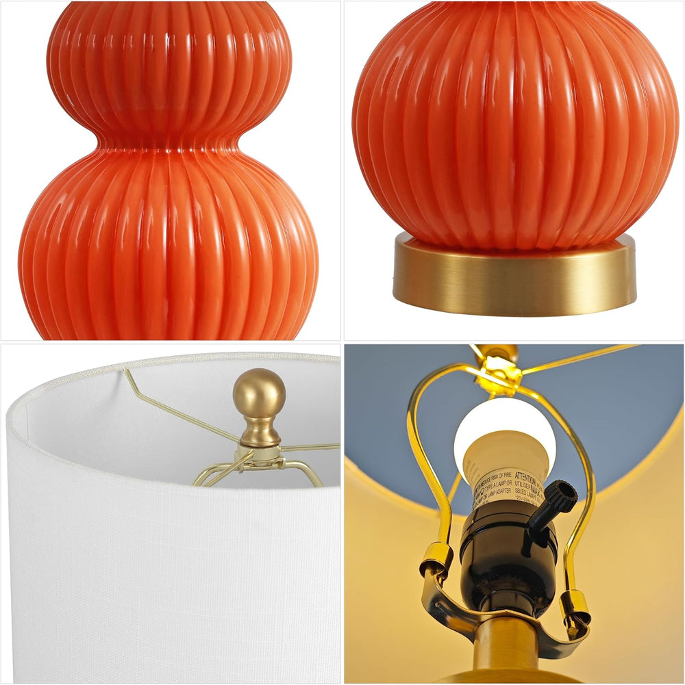 JONATHAN Y Daphne Ribbed Gourd Metal/Glass Table Lamp 20", Orange
