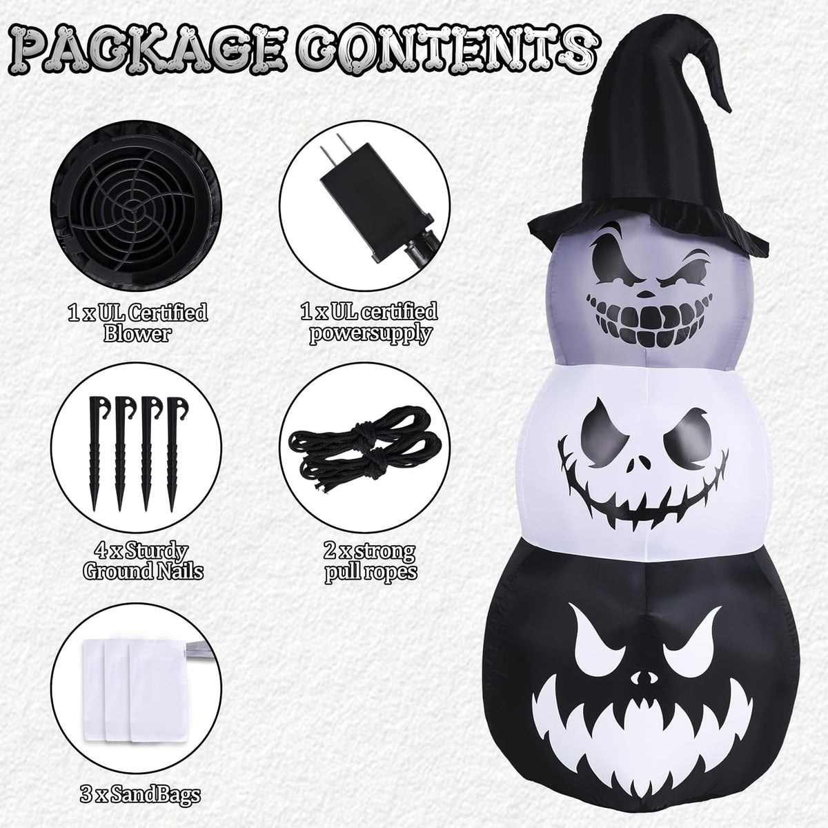 7.6ft Halloween Inflatables Pumpkin Ghost Tower Outdoor Decoration