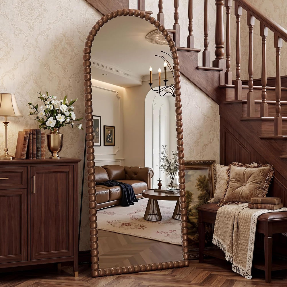 Antique Brown Full Length Mirror 71x28 Inch, Beaded Standing Mirror