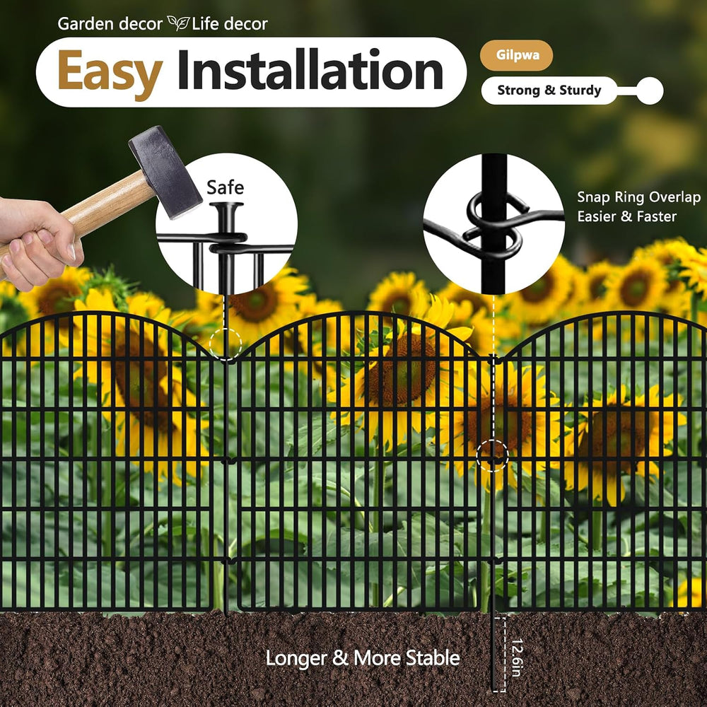 GILPWA 5 Panels Decorative Garden Fence 33in (H) x 12ft (L), Rustproof Metal ...