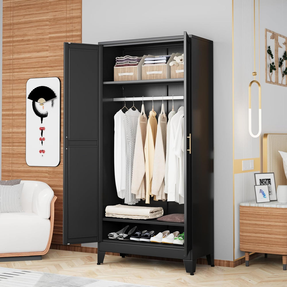 Metal Armoire Wardrobe Closet Storage Cabinet with Hanging Rod