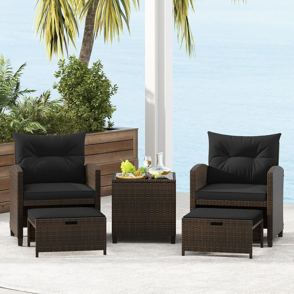 Tangkula 5 Pieces Patio Conversation Set, PE Wicker Rattan Outdoor Furniture ...