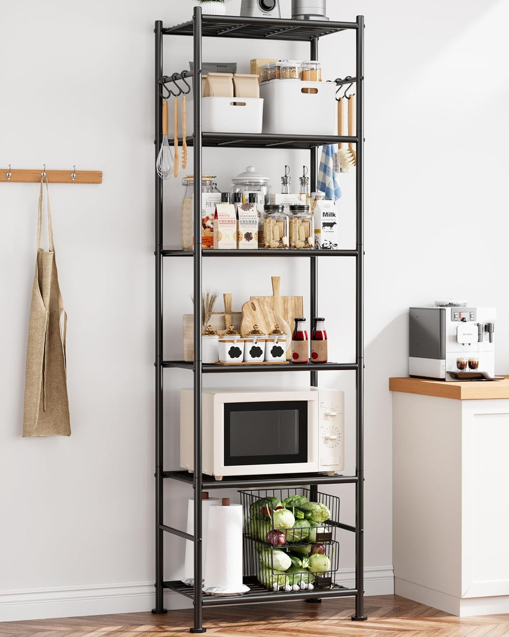 Sakugi Storage Shelves - 6-Tier Large Capacity Shelf Organizer with Hooks, He...