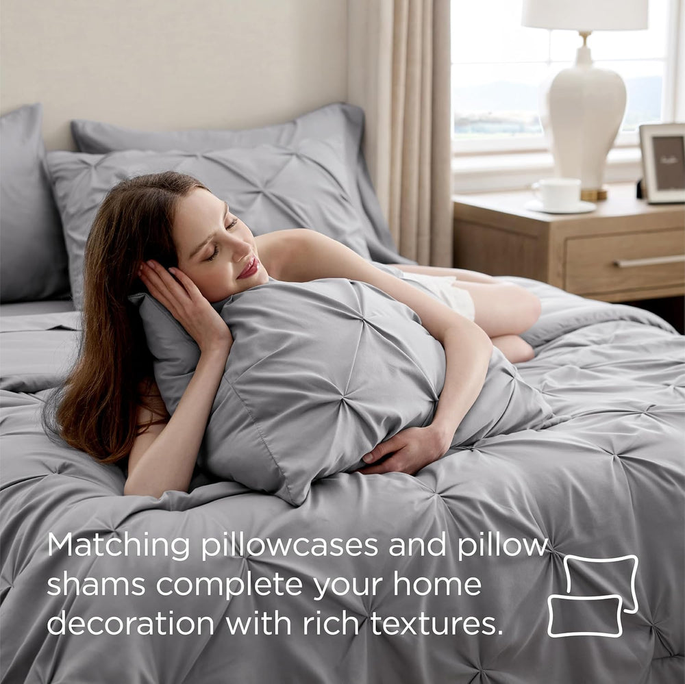 Bedsure 7-Piece King Size Comforter Set & Sheets, Grey King Bedding