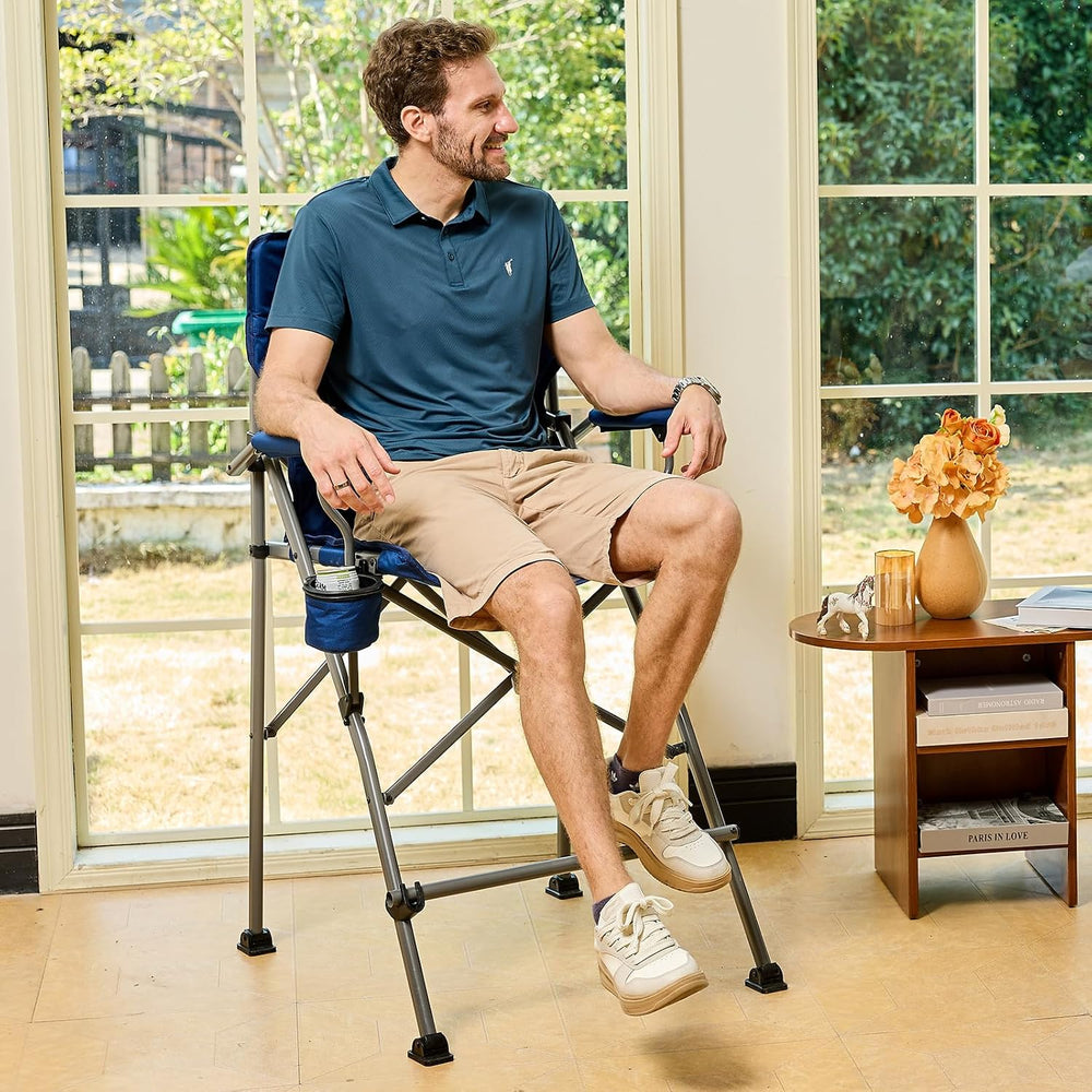EVER ADVANCED Tall Director Chair 31" Foldable Camping with Carry Bag Blue
