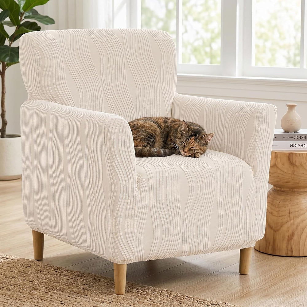 KRFOONN Stretch Chair Covers with Arms Jacquard 1-Piece Mid Century Modern Ar...