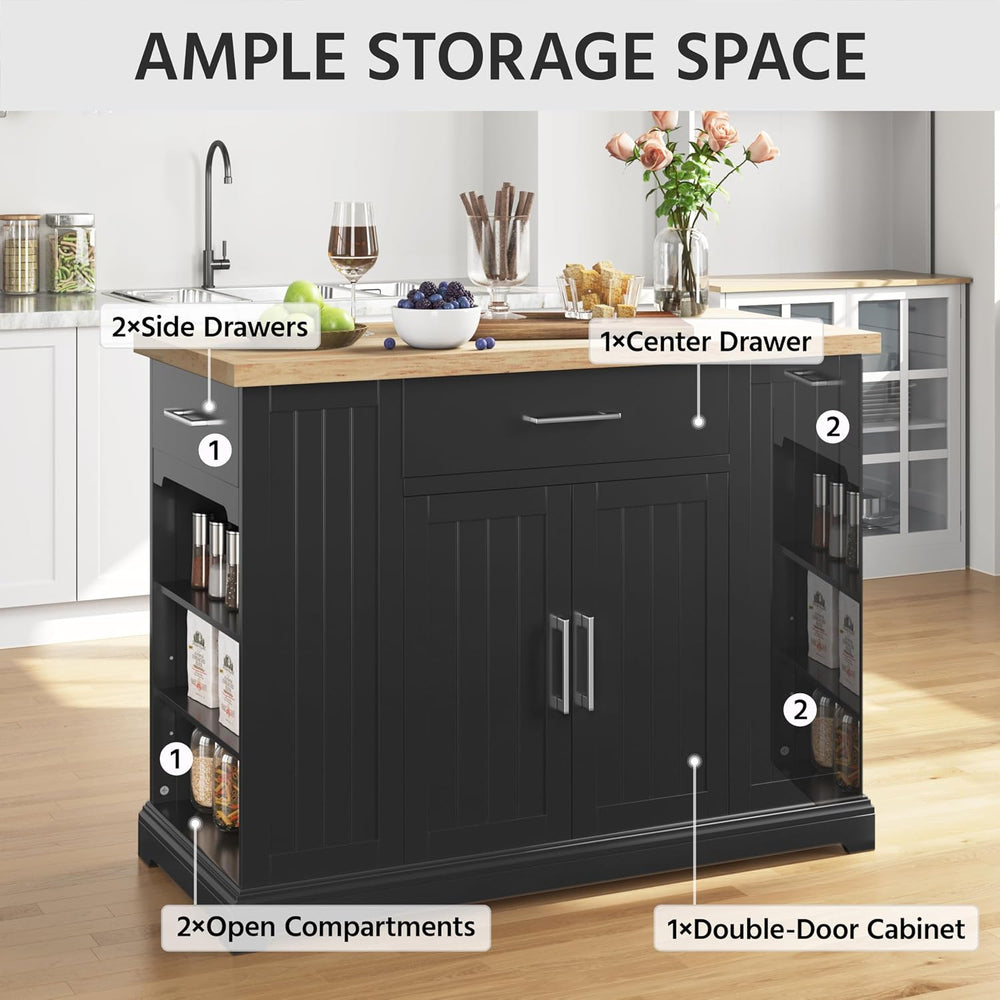 Yaheetech Rolling Kitchen Island Cart with 3 Drawers & Open Shelves, Black