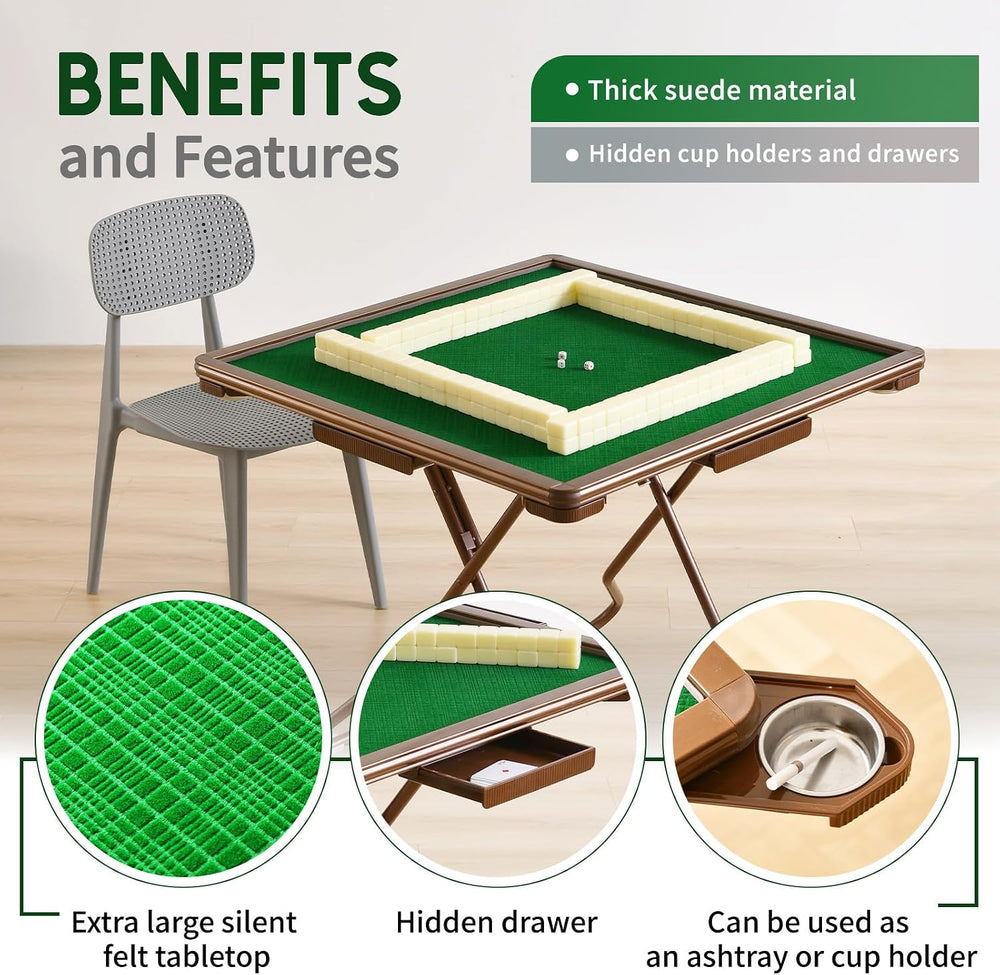 4 Player Card Mahjong Table, Portable Folding Table