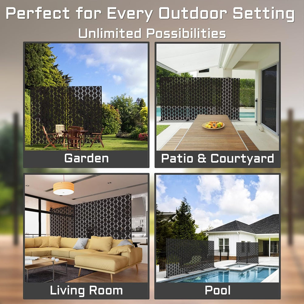72" Metal Privacy Screen Freestanding Outdoor Room Divider Decorative La...