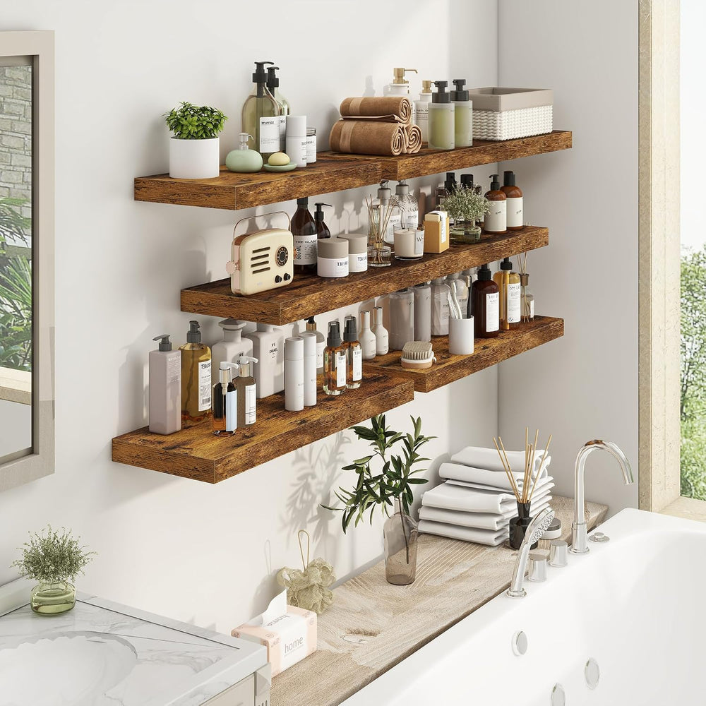 Deep Floating Shelves - 16" W x 9.3" D x 1.6" H Rustic Brown W...