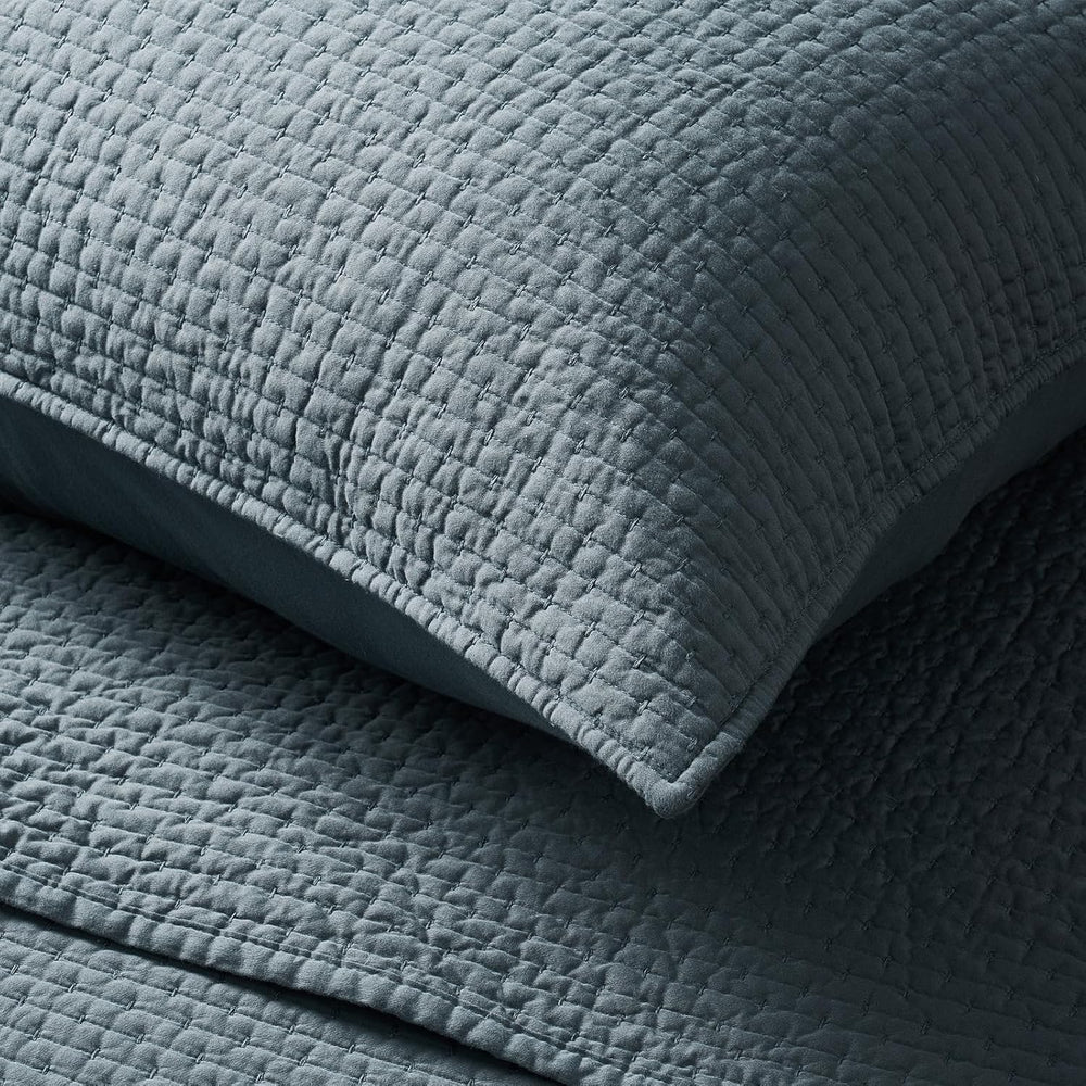 EverGrace Cotton Sateen Pick-Stitch Quilt Set, King Size, Dusk Blue