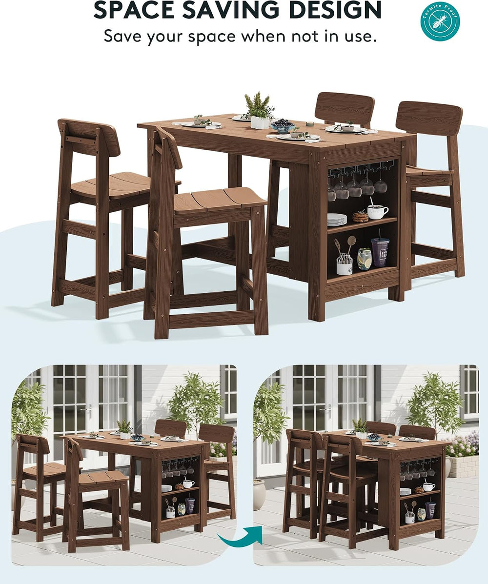 SERWALL Outdoor HDPE Counter-Height Bar Stools Set of 2, Brown