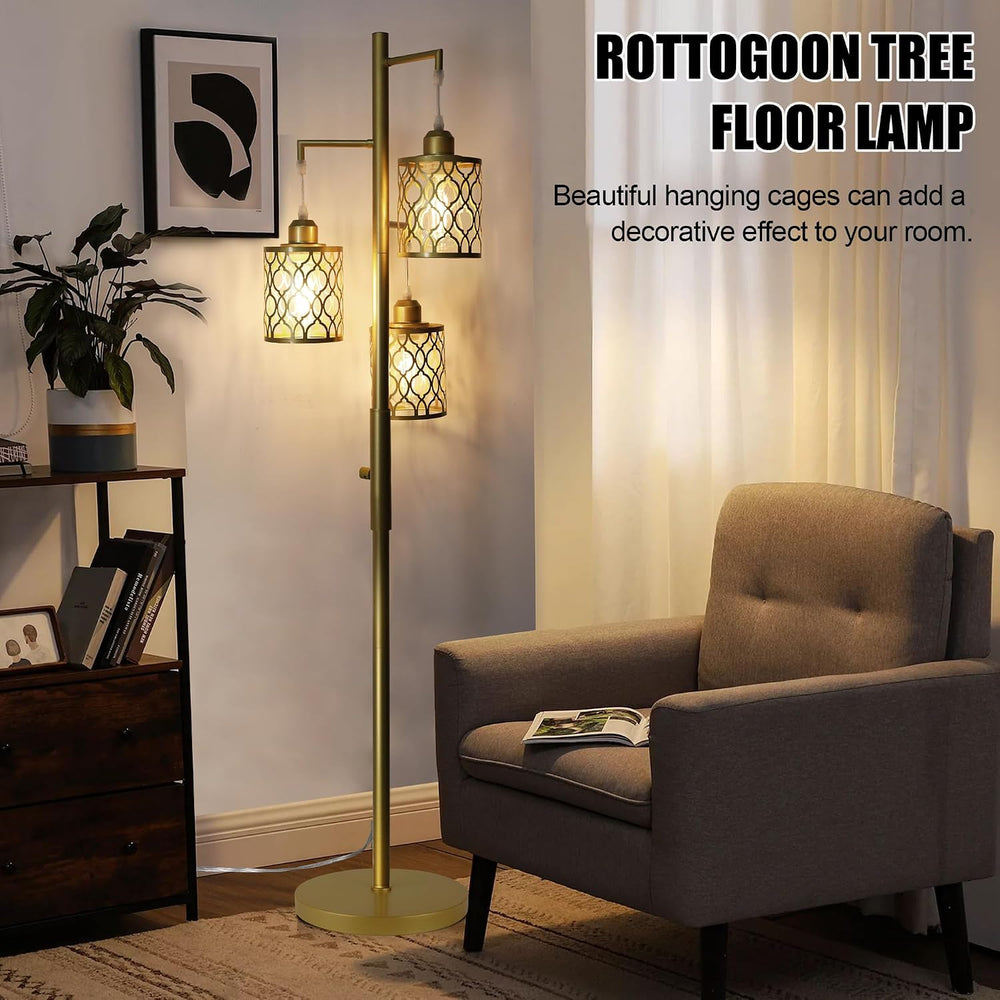 ROTTOGOON 68" Gold Floor Lamp, Dimmable Industrial Floor Lamps for Livin...