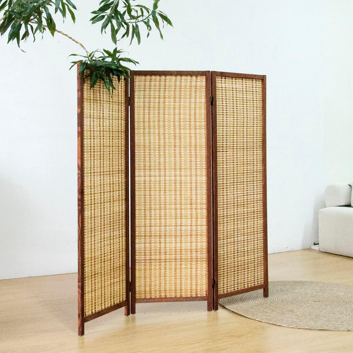 3 Panel Short Panel Divider Screen,3.95 FT Tall Bamboo Room Divider Folding Privacy Screen,Short Panel Divider Freestanding Room Divider for Room Seperation,Brown