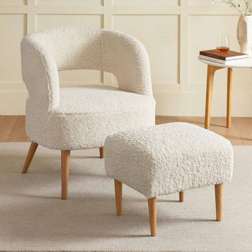 Retraction Built Accent Chair with Ottoman Teddy Fleece Upholstered Armchair ...