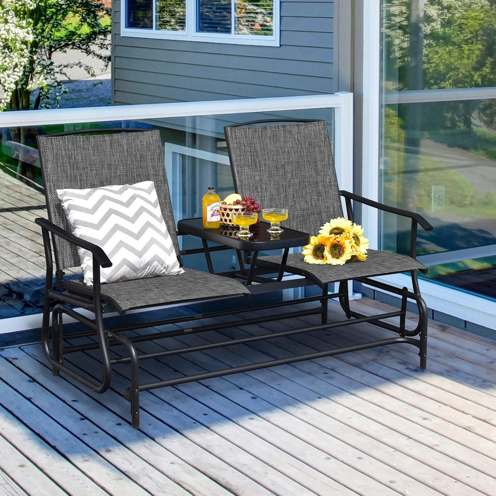 S AFSTAR 2-Person Outdoor Glider, Patio Glider Bench Chairs with Center Tempe...