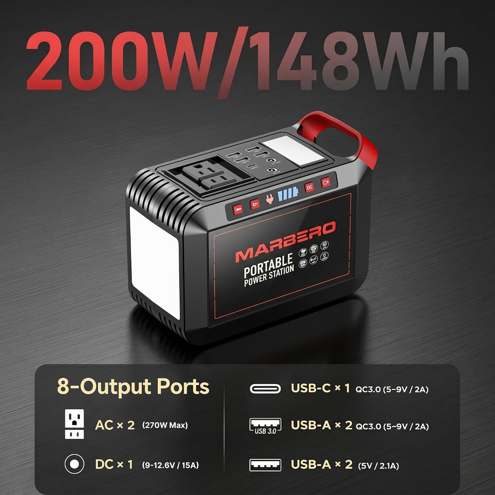 MARBERO 200W Portable Power Station 148Wh Camping Solar Generator Laptop Powe...