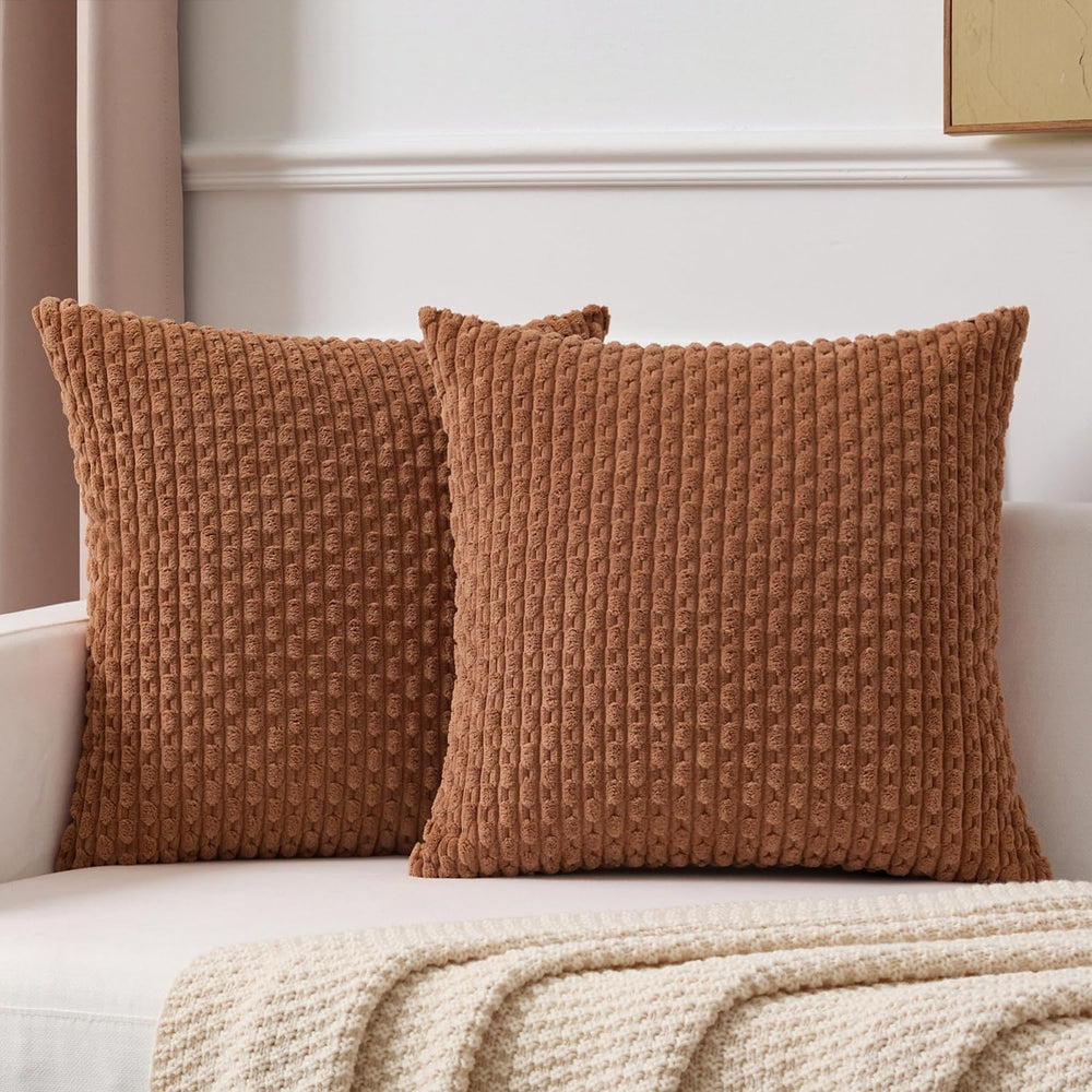 Kevin Textile Soft Corduroy 28x28 Inch Pillow Covers 2 Pack, Burnt Orange