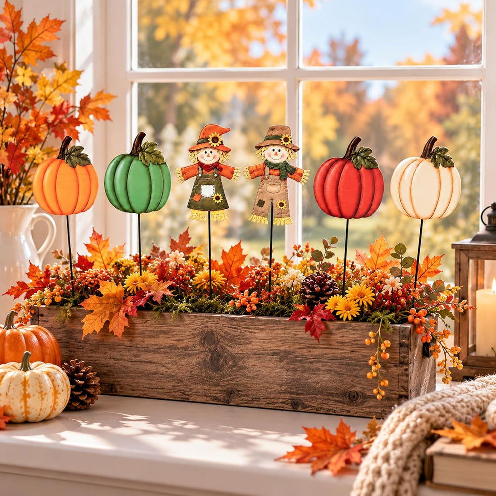 Fall Decorations Outdoor, 6 Pack Pumpkin and Scarecrow Garden Stakes, Thanksg...