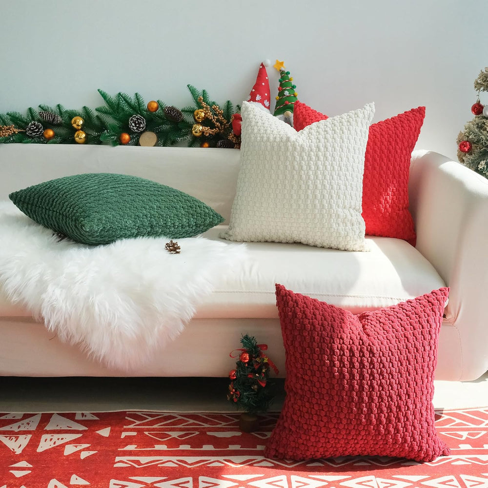 JOJUSIS Pack of 4 Throw Pillow Covers, Red Green, 24 x 24 Inch