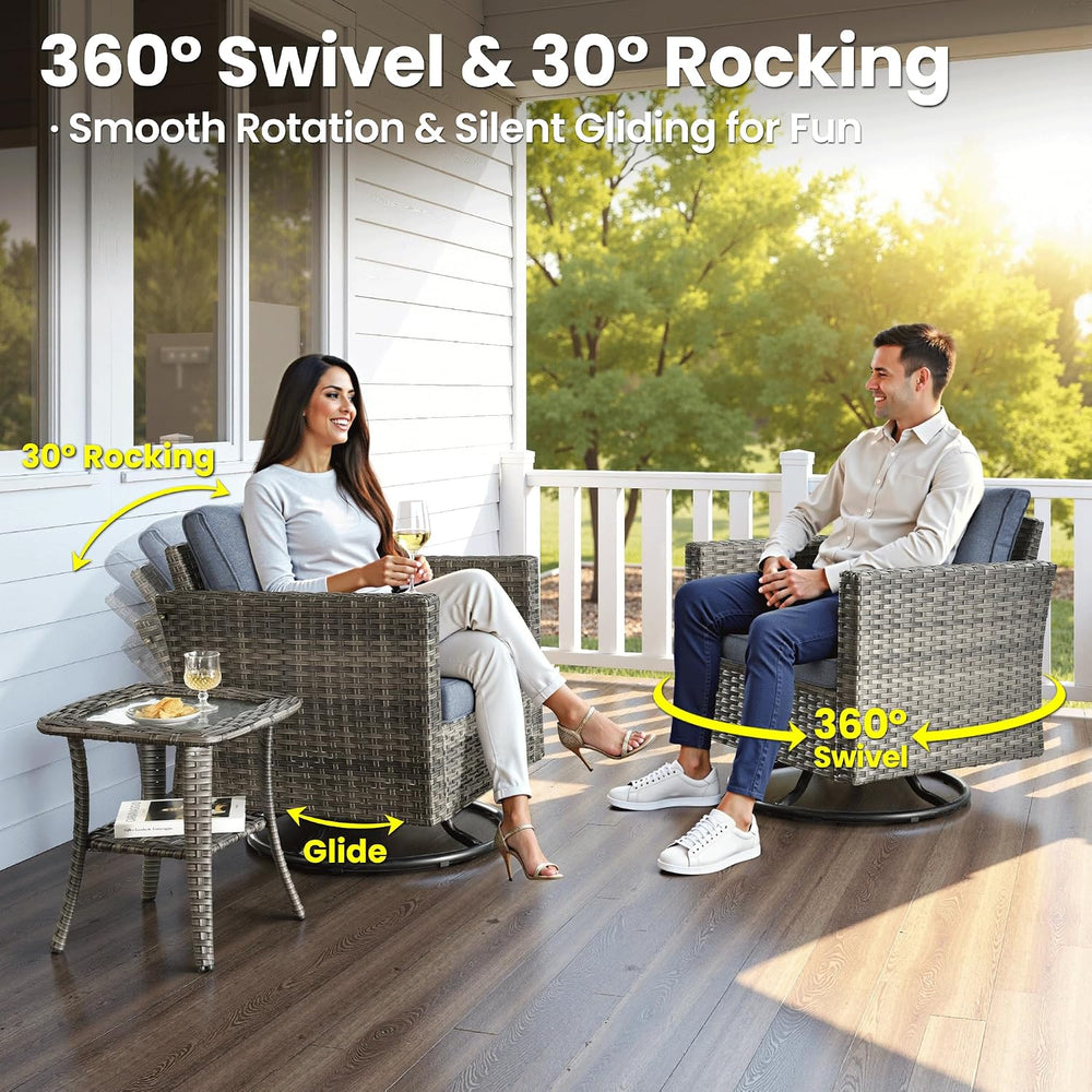 ovios 7 Pieces Patio Furniture Set with Square Fire Pit Table, Swivel Rocking...