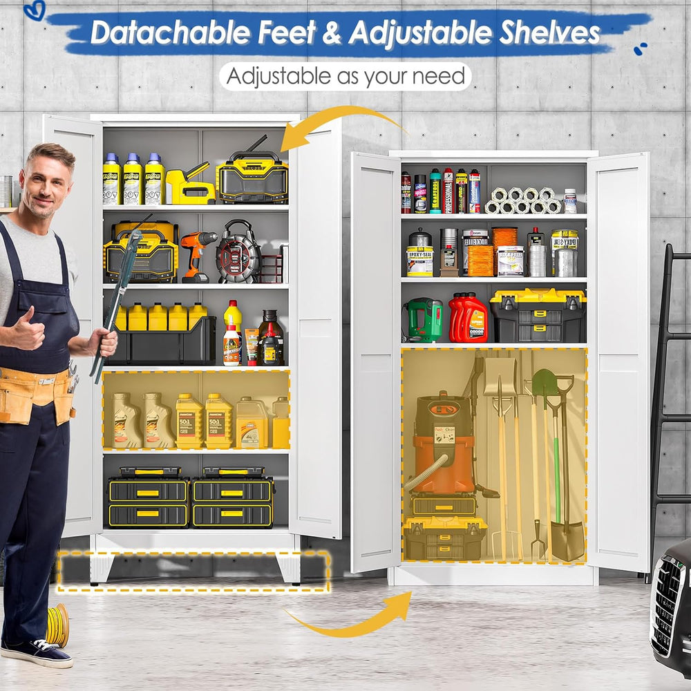 GAIOUS 71" Tall Metal Storage Cabinet with 2 Doors and 4 Adjustable Shelves