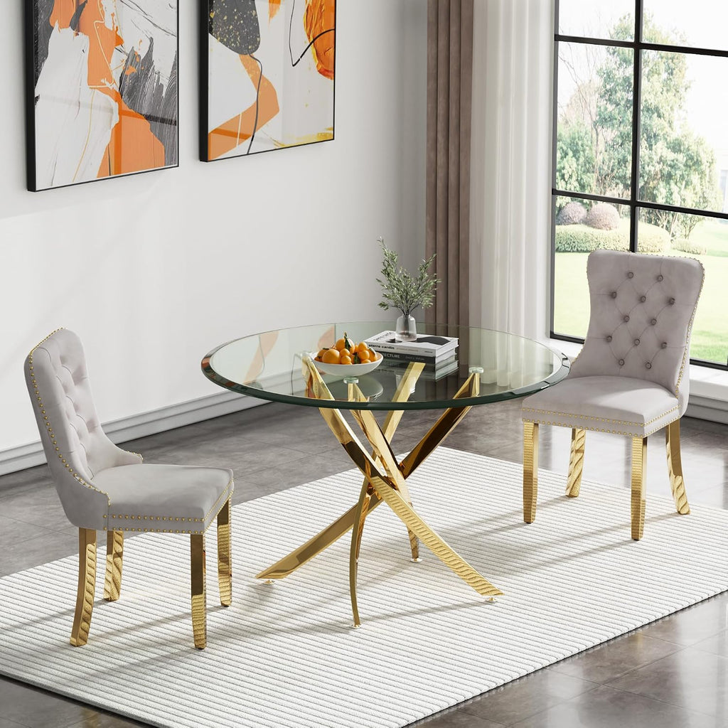 HomVent 36''Gold Round Glass Dining Table Set for 2 for Family Gathering