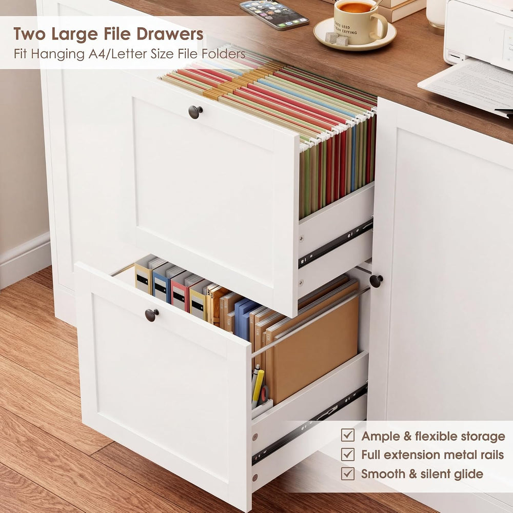 72'' Tall File Bookcase with Power Outlet & Printer Stand, 2 Fili...
