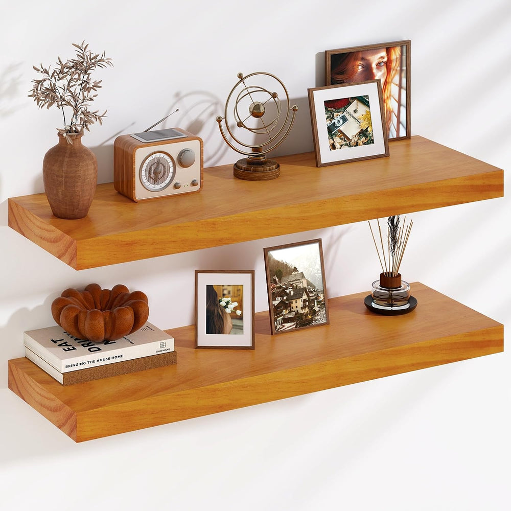 Fun Memories Floating Shelves, 9.3'' Deep Solid Pine Wood Wall Shelve...