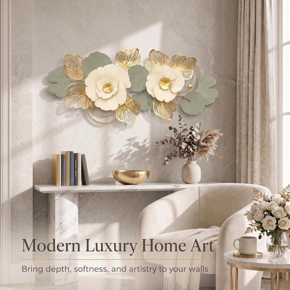 Axioglo Large 3D Metal Wall Decor,Flower Wall Art for Living Room