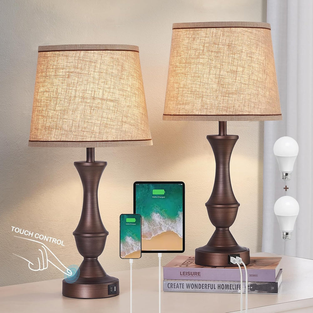 Luvkczc Touch Table Lamps Set of 2, 22" Tall Bedside Lamps with USB C+A ...