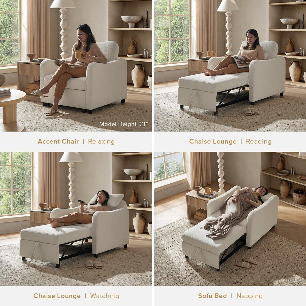 mopio Sophie Sleeper Chair, Sofa Bed, Accent Chair (Light Gray Fabric)