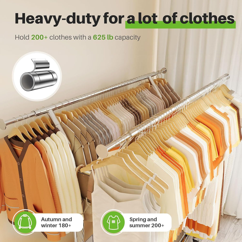 HOKEEPER Heavy Duty Clothes Rack Load 635 LBS Height Adjustable Double Rod