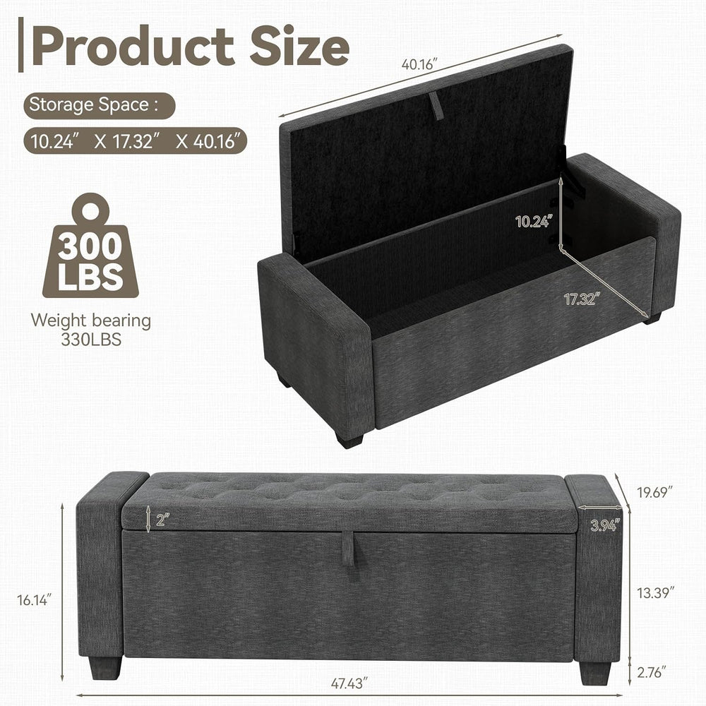 48" Ottoman with Storage,DarkGray Storage Ottoman Bench,Bench for Bedroom