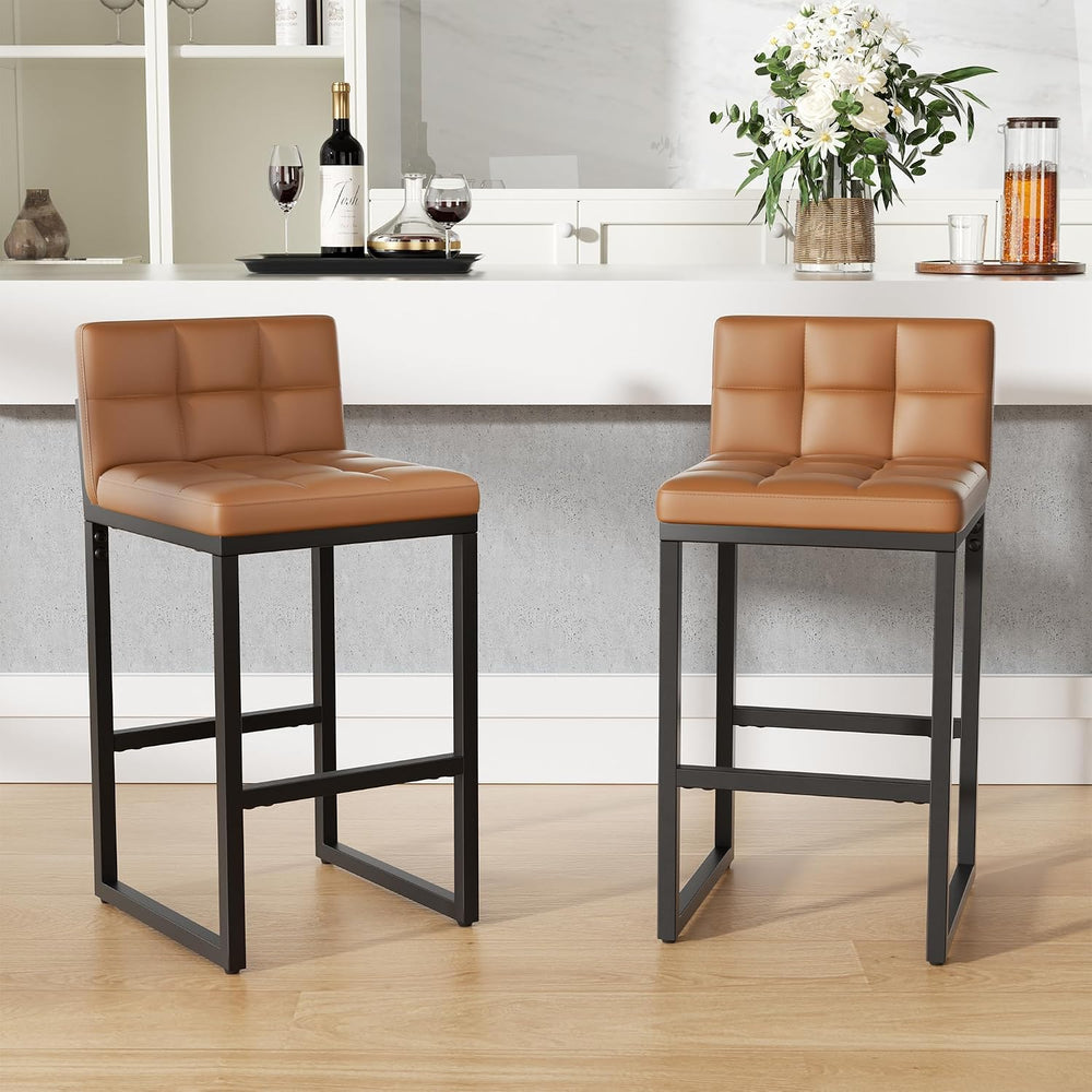 Bar Stools Set of 2, Modern Counter Height Bar Stools, Orange