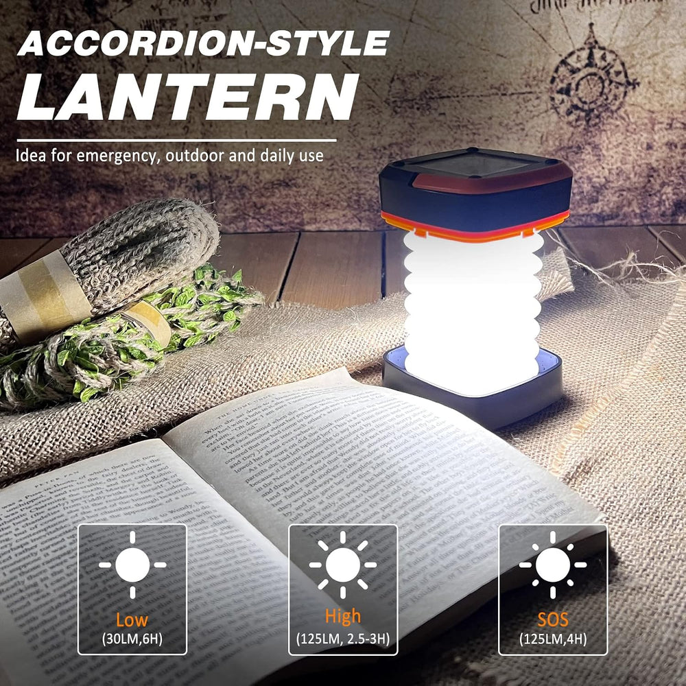 DIBMS 2-Pack Folding Solar Camping Lantern Flashlights Rechargeable Light