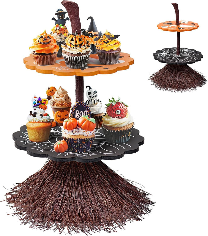 antiai 2 Tier Halloween Cupcake Stand Wooden Cake Desert Stand Party Supplies Food Tray.Decorations Ghost Cupcake Holder for Halloween Party Display. Serving Dishes