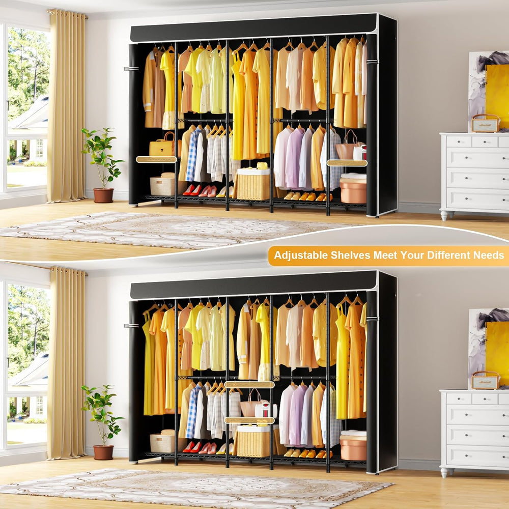 ULIFHOME H50C Clothes Rack with Cover, Large Covered Clothing Rack, Black